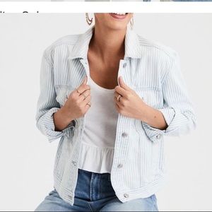 American Eagle Pinstriped Light Denim Jacket